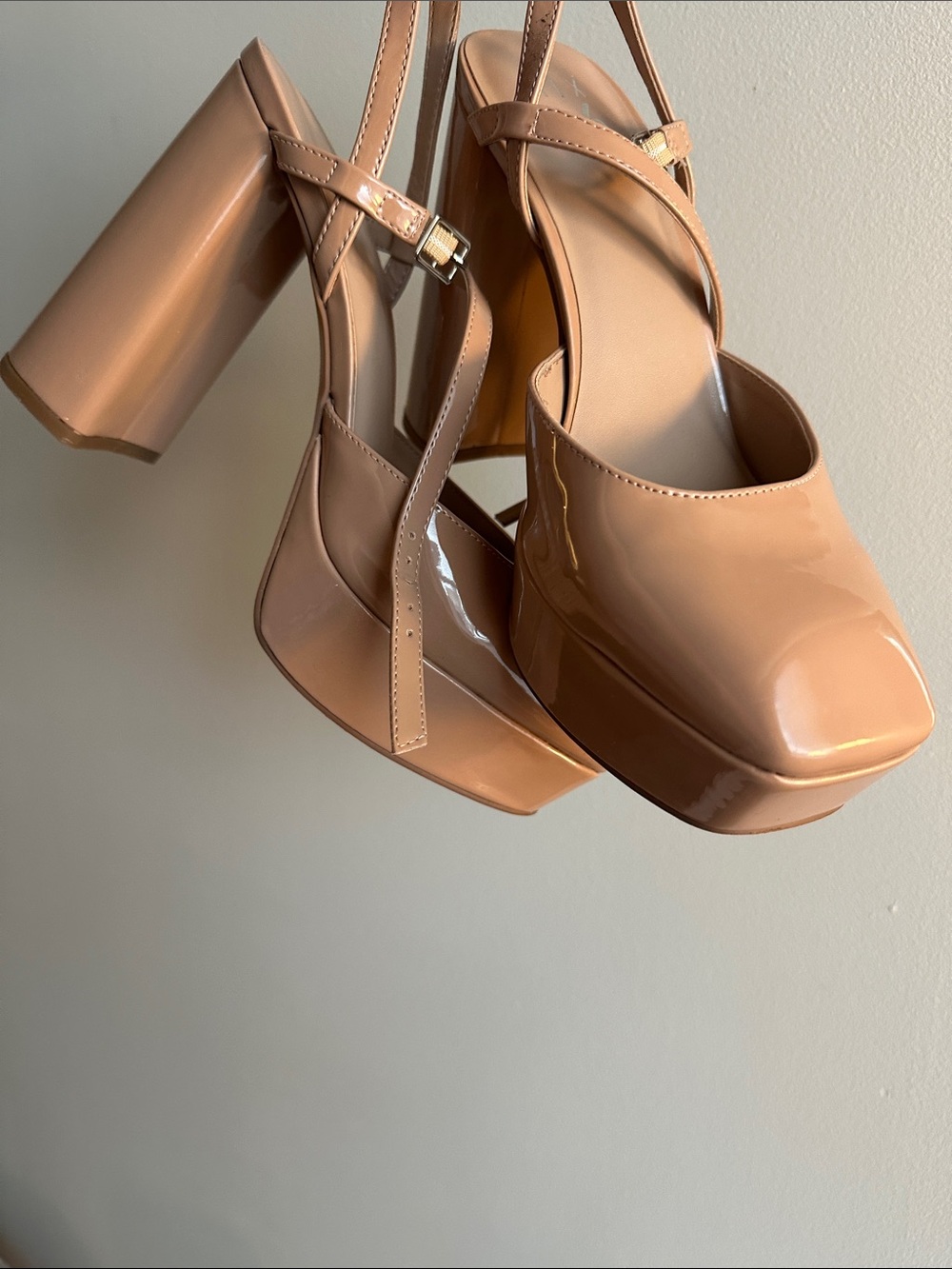 Mix No. 6 Patent Platform Heels in Nude